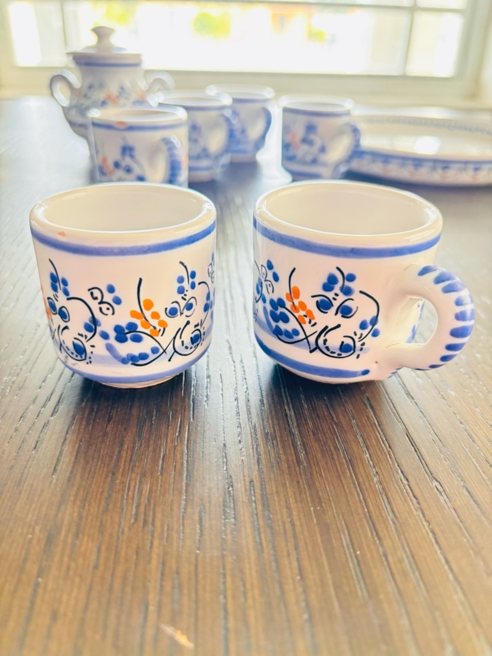 Blue White Demitasse Espresso Set Tray Cups Sugar Bowl European Style - Picture 9 of 9